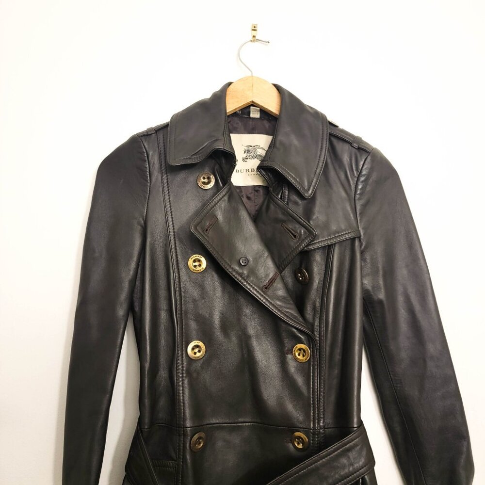 Burberry Belted Leather Trenchcoat in Dark Brown 2 - Picture 5 of 11